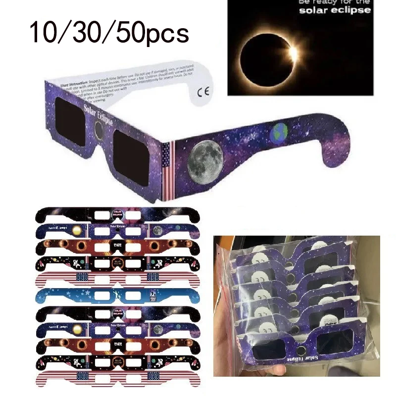 10/30/50Pcs Solar Eclipse Paper Glasses Safe for Direct Sun Viewing Total Partial Eclipse Observation Wholesale Bulk Pack
