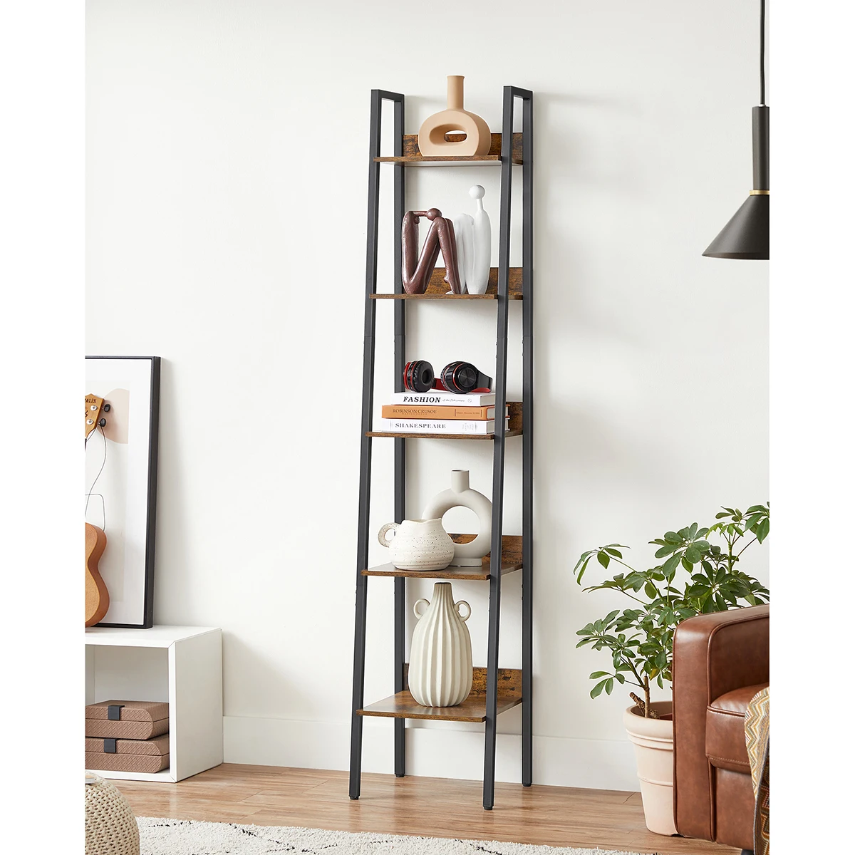 Hémisphère de style VASAGLE, Étiquette épaisse, Marron Rustique et Noir, Meuble de Rangement sur Pied