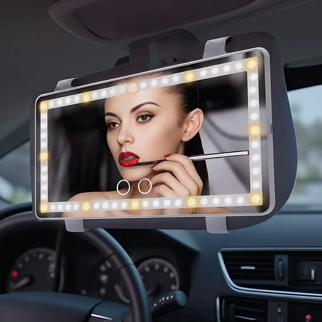 

Автомобильный солнцезащитный козырек, косметическое зеркало, перезаряжаемое 3-режимное зеркало для макияжа с козырьком, 60 светодиодов на клипсе с регулируемой яркостью