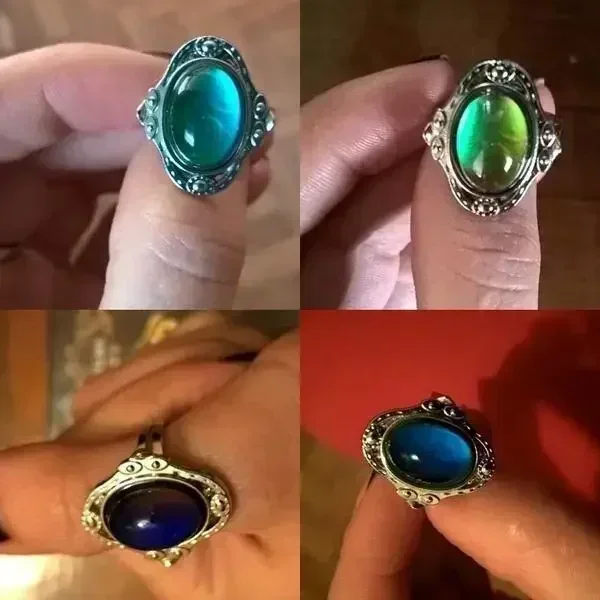 Fashionable Temperature Change Mood Ring Round Emotional Imitation Color Changing Ring Womens Jewelry Gift