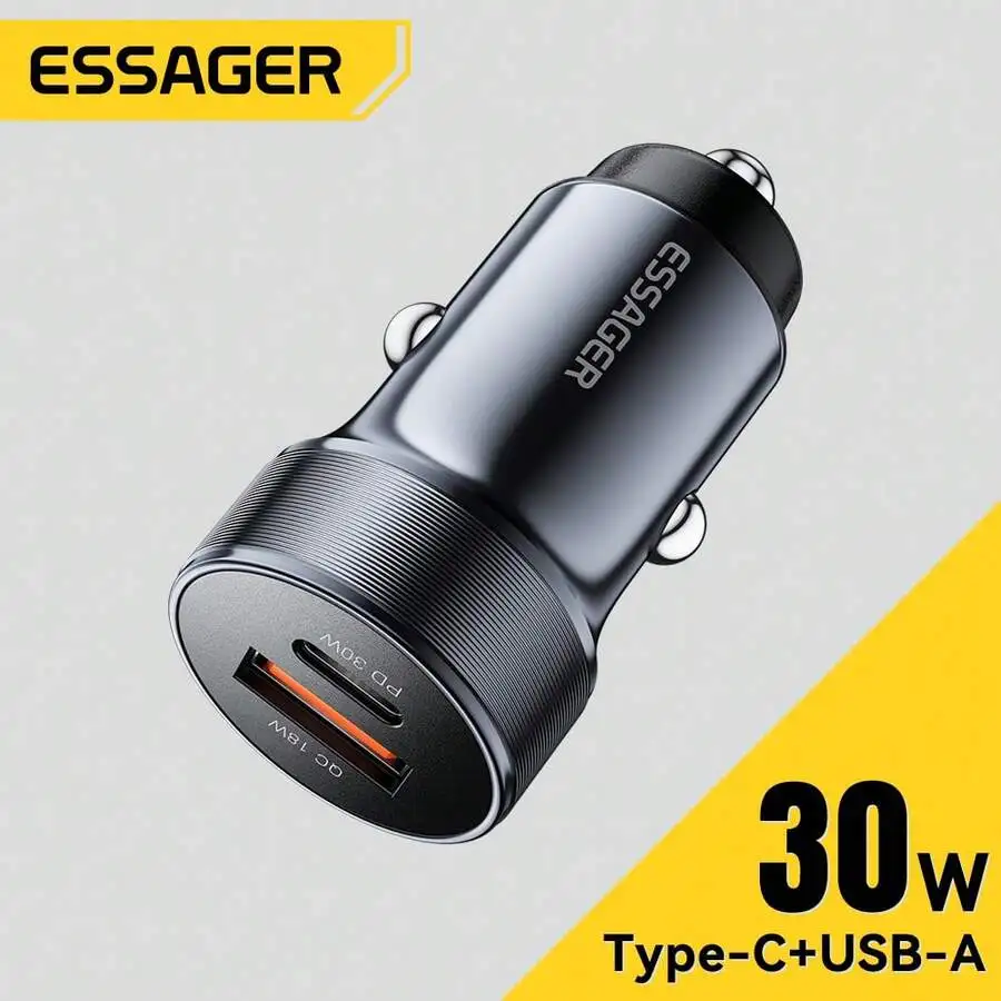 

30W Fast Charging Car Charger With USB-C And USB-A Ports For Mobile Phones
