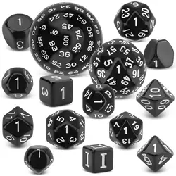 Polyhedral Dice Set (15 Pieces) D3-D100 Game For Dungeons & Dragons Roleplaying Tabletop