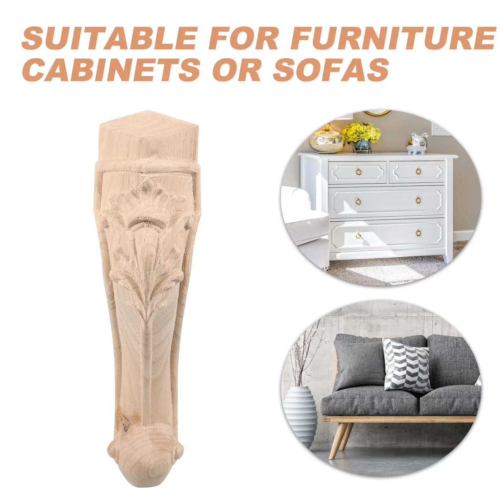 Solid Rubber Wood Furniture Legs European Carved Design Versatile Short Table Legs for Dressers Sofas Chairs Replacement Feet