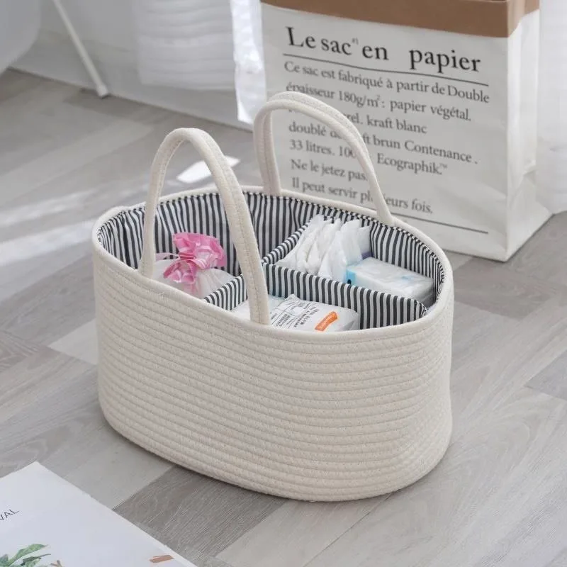 1pc Multifunctional Travel Out Portable Mommy Bag Cotton Rope Diaper Bag Diaper Storage Bag Baby Diaper Storage Basket