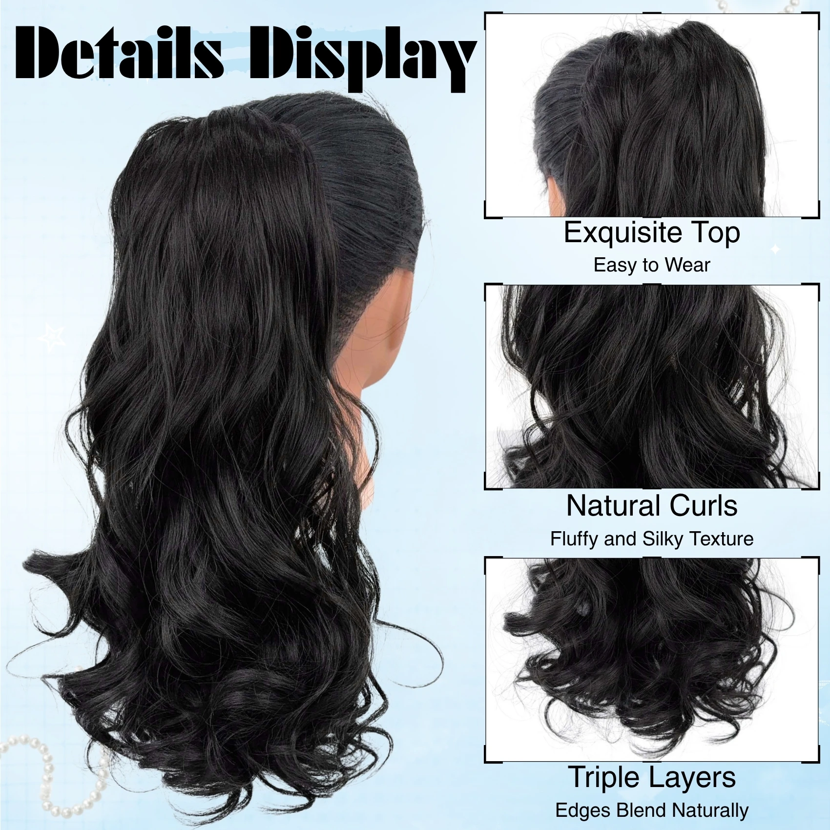 Synthetic Women Short Curly Drawstring Ponytail Wig, Easy to Wear Daily Wig for Lengthening Wig