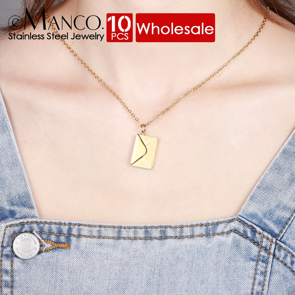 eManco 10PCS  Stainless Steel  Love Letter Envelope Pendant Necklace Jewelry  Statement piece  Valentine Day Mother Day Gift