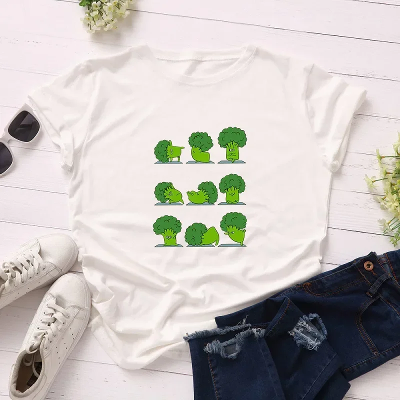 Funny Broccoli women t shirt Summer Vegetables cartoon tshirt Multicolor Harajuku Vegan Print t-shirt female clothes