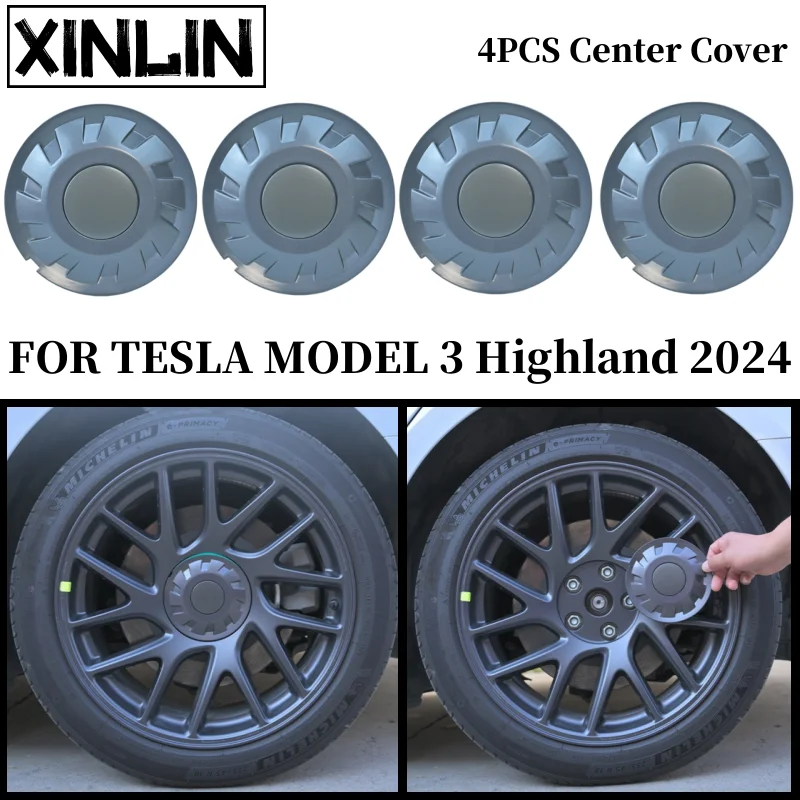 4PCS Wheel Center Cover For Tesla Model 3 Highland 2024 18-Inch Performance Hubcaps Replacement Wheel Full Rim Cover Accessories