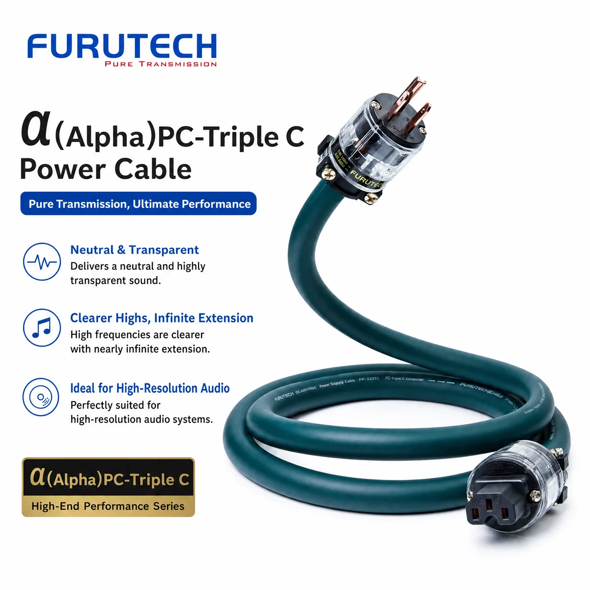 Japan FURUTECH FP-S35TC Power Cable PC-TripleC Conductor with FI11 Pure EU US Plug HiFi Audiophile Cord for Amplifier CD Player
