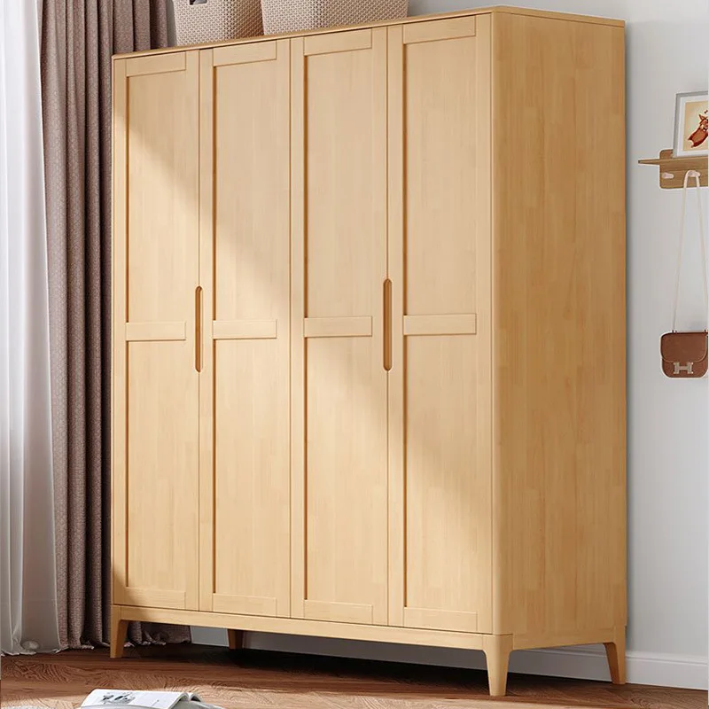 Nordic solid wood wardrobe 234 doors wooden locker storage swing door small apartment rental house household wardrobe