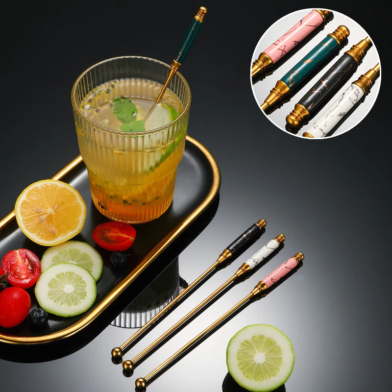 Stainless Steel Coffee Drink Stirring Sticks Ceramic Handle Cocktail Beverage Muddler Swizzle Stirrer Bar Bartender Accessories