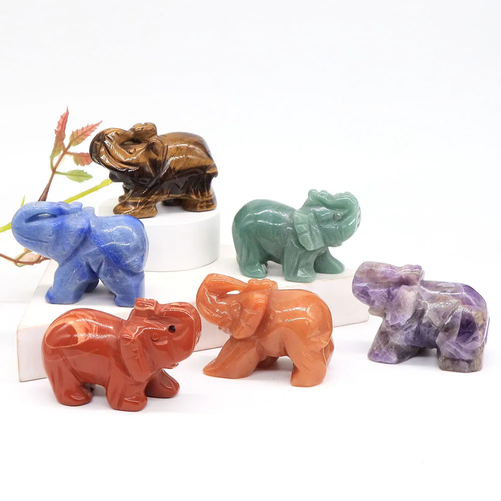 

2" Elephant Statue Natural Gems Amethyst Rose Quartz Crystal Carved Healing Stone Animal Figurine Crafts Home Ornament Decor 1pc