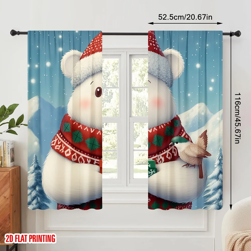 2 قطعة ، 2D الطائرة الطباعة الستائر الشعبية لطيف الدب القطبي هدية عيد الميلاد (3) نسيج البوليستر متعدد الاستخدامات (بدون قضيب) الزينة #2