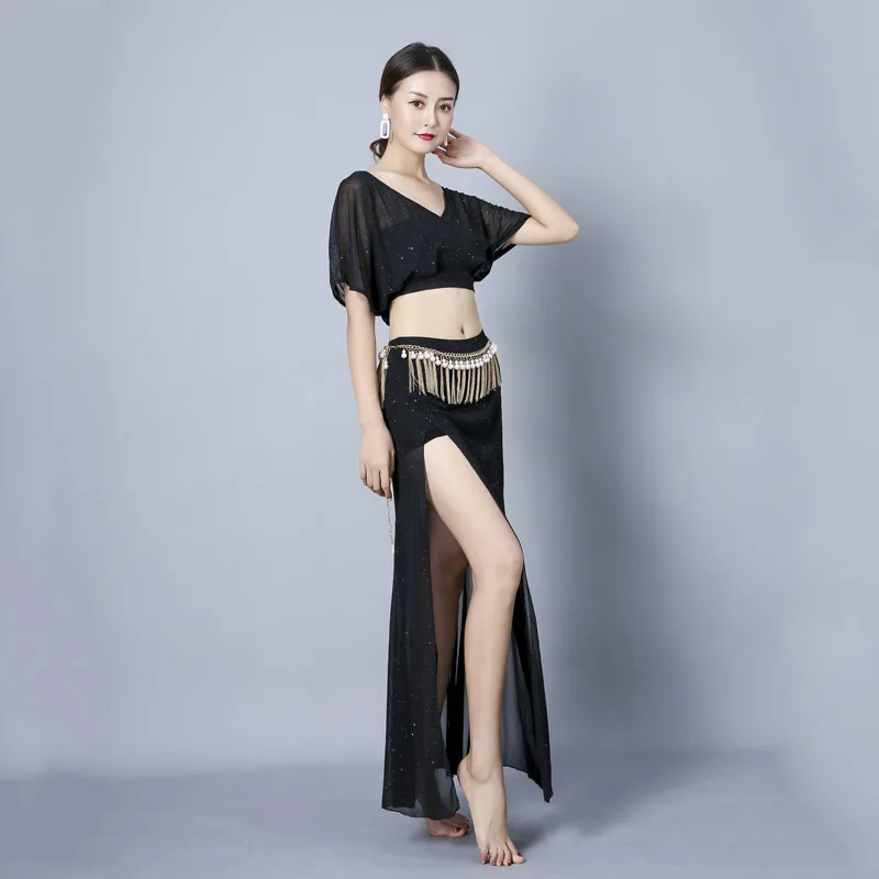 Customized Belly Dance Costumes Female Sexy Slit Long Skirt Performance Suit Practice Set Top and Skirt
