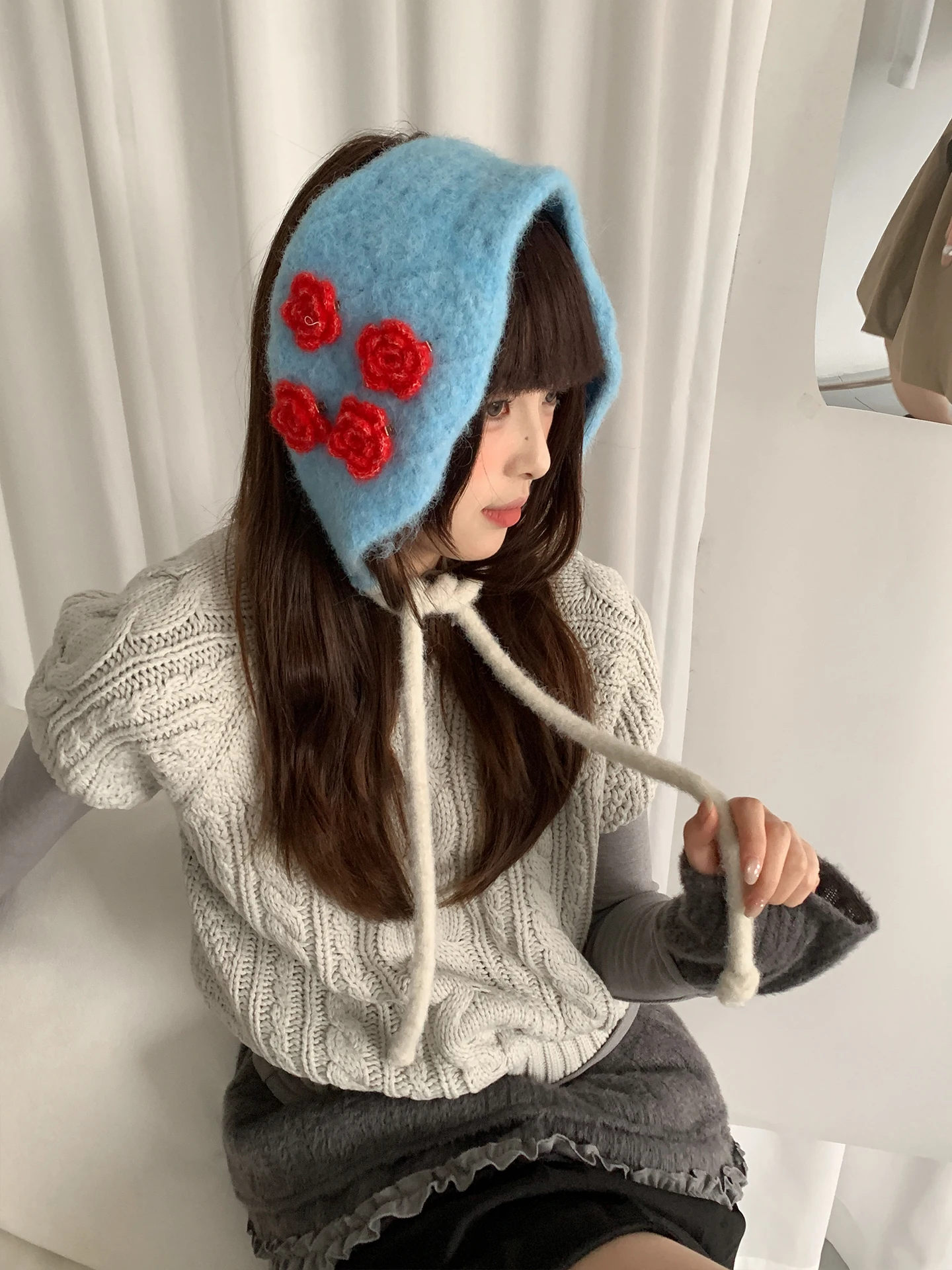 Handmade Korean Style Flower Lace Earmuffs For Women Warm And Cold-Proof For Outdoor Cycling In Winter