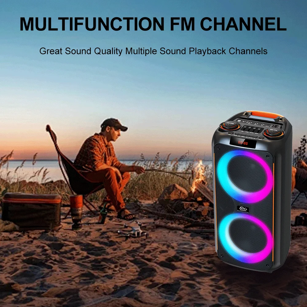 ZQS8263 أحدث مكبرات صوت كاريوكي بلوتوث 50 وات مزدوجة 8 بوصة قرون عربة كبيرة صندوق الصوت مع ميكروفون لاسلكي للتحكم عن بعد