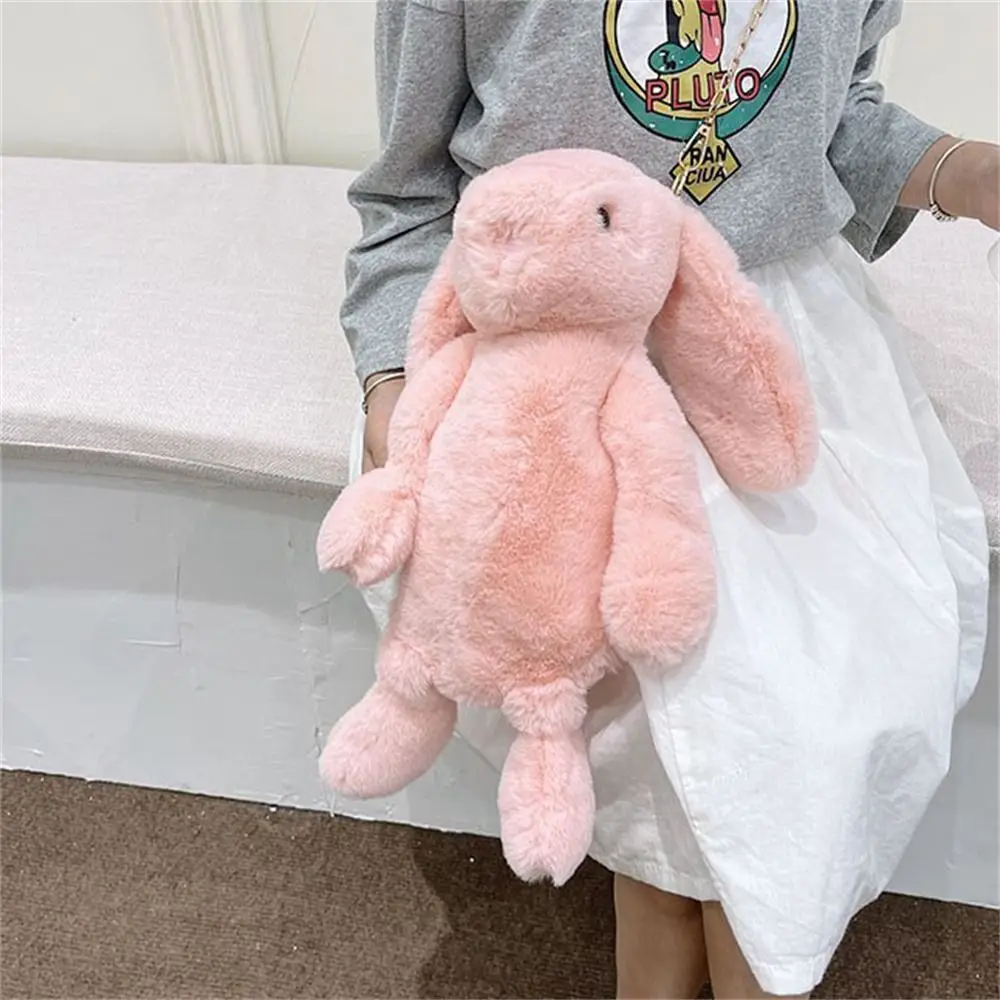 Rabbit Doll Plush Shoulder Bag Long Ear Chain Strap Rabbit Plush Bags Cartoon Animals Crossbody Bag Children's Bag