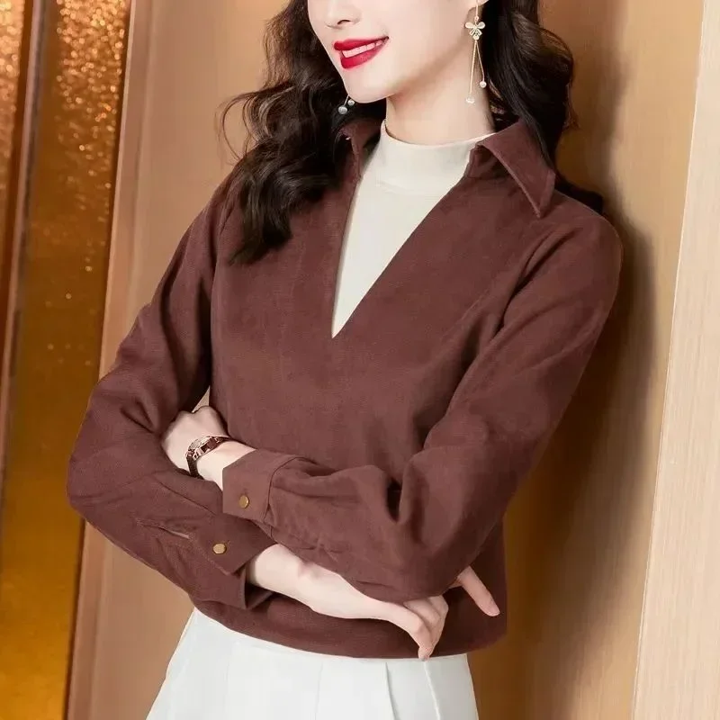 الكورية نمط الربيع والخريف تصميم المتخصصة الشعر فضفاض المرأة الاتجاه وهمية قطعتين سروال قصير قميص طويل الأكمام ل جديد #4