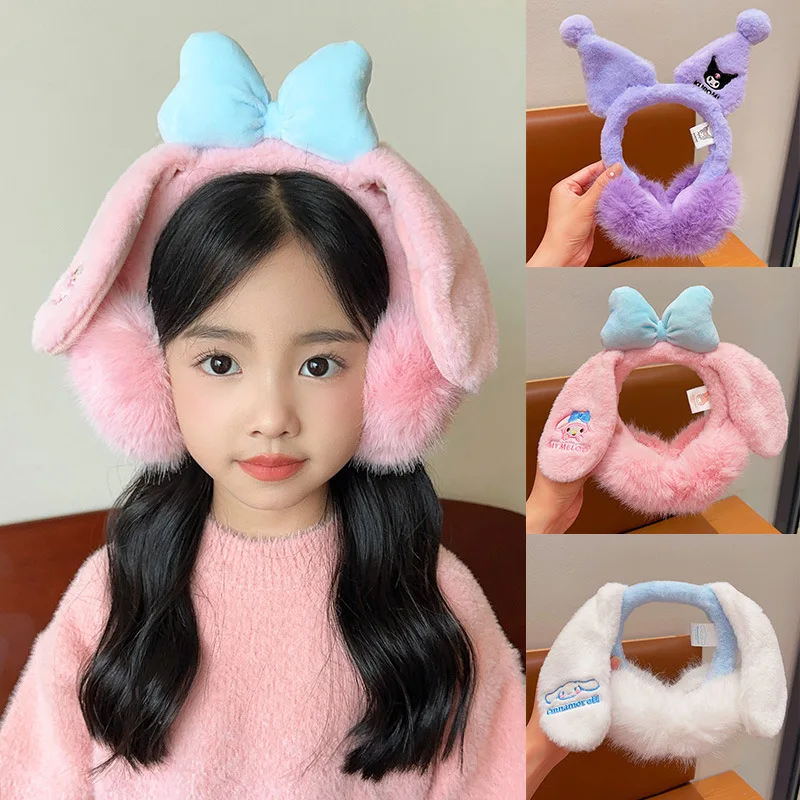 Miniso 어린이 귀마개 Sanrio 소년과 소녀를위한 새로운 스타일 플러시 따뜻한 겨울 방풍 및 동결 방지 귀와 귀 따뜻한