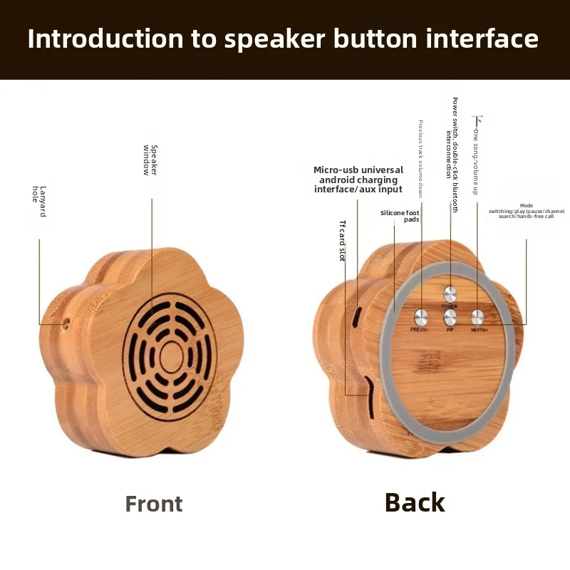 SOTAMIA 1pcs Meihua Solid Wood Craft Wireless Bluetooth Speaker Can Be Plugged Into A Card Portable Mini Audio Radio Subwoofer