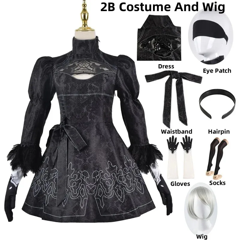 Nier Automata Costume Cosplay Yorha 2B Vestito sexy Giochi Vestito Donne Giochi di ruolo Costumi Ragazze Halloween Party Fancy Dress
