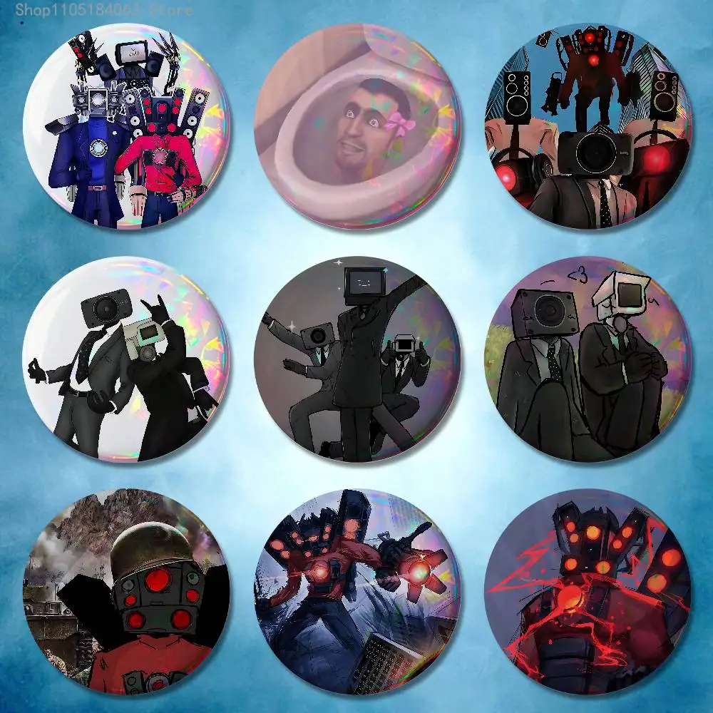 

Skibidi Toilet Badges 25 32 44 58 75 mm Round Cosplay Pin Bag Decor Fans Collect Friends Gifts Brooch Souvenir