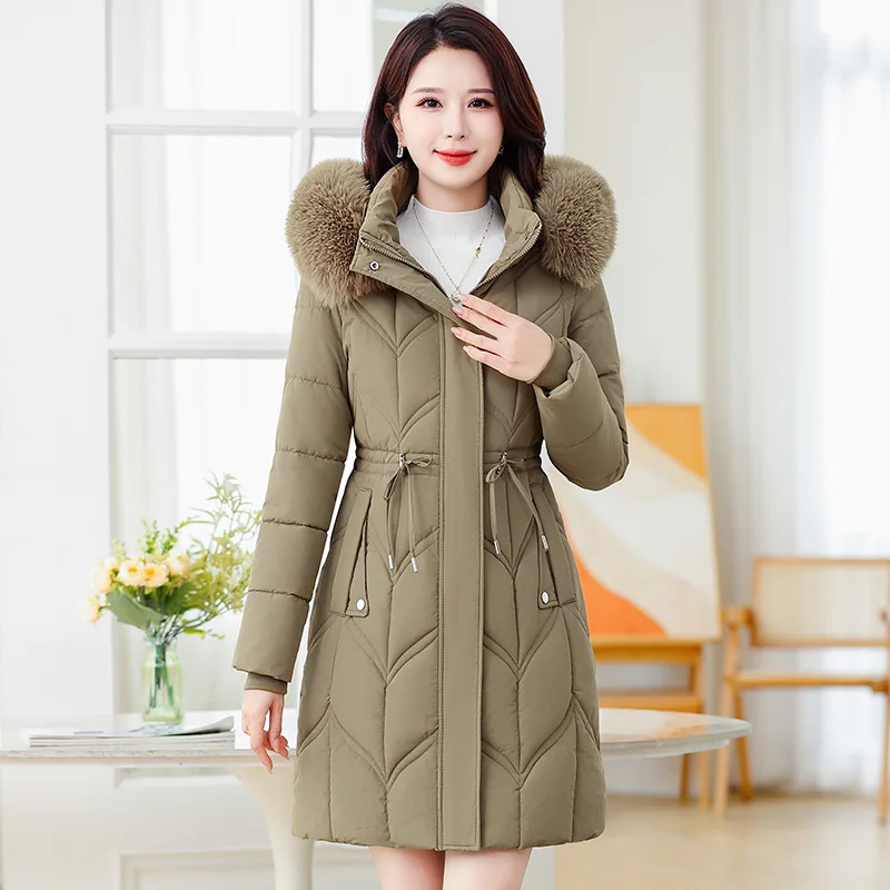 Women Jacket 2025 Winter New Loose Cotton-Padded Hooded Fur Collar Coat Oversize Female Parkas Snow Warm Mid Long Overcoat Parka