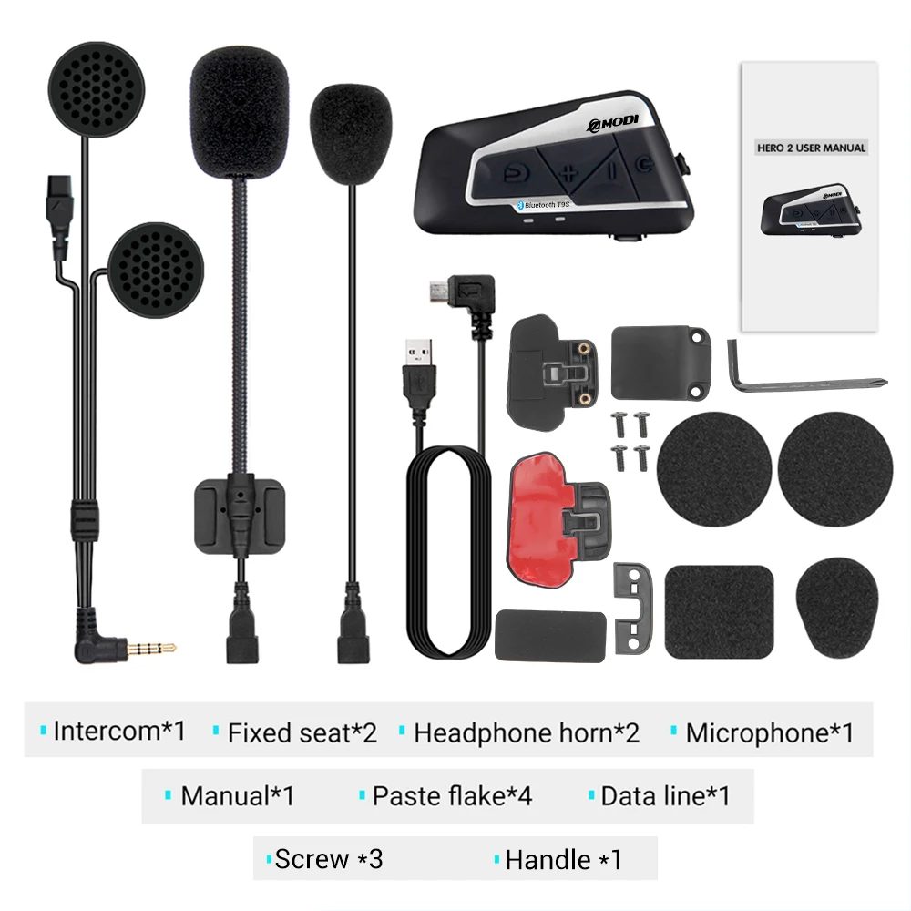 Impermeável sem fio Bluetooth Motorcycle Helmet Intercom, Moto Headset Interphone, Rádio FM para 2 passeios, 1200m BT, 2 conjuntos