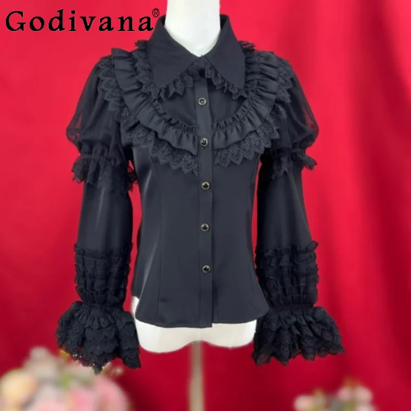 

Весенне-осенняя модная рубашка в стиле Лолиты с воротником Питера Пэна, кружевная рубашка для отдыха, универсальные рубашки Jk для милых девочек