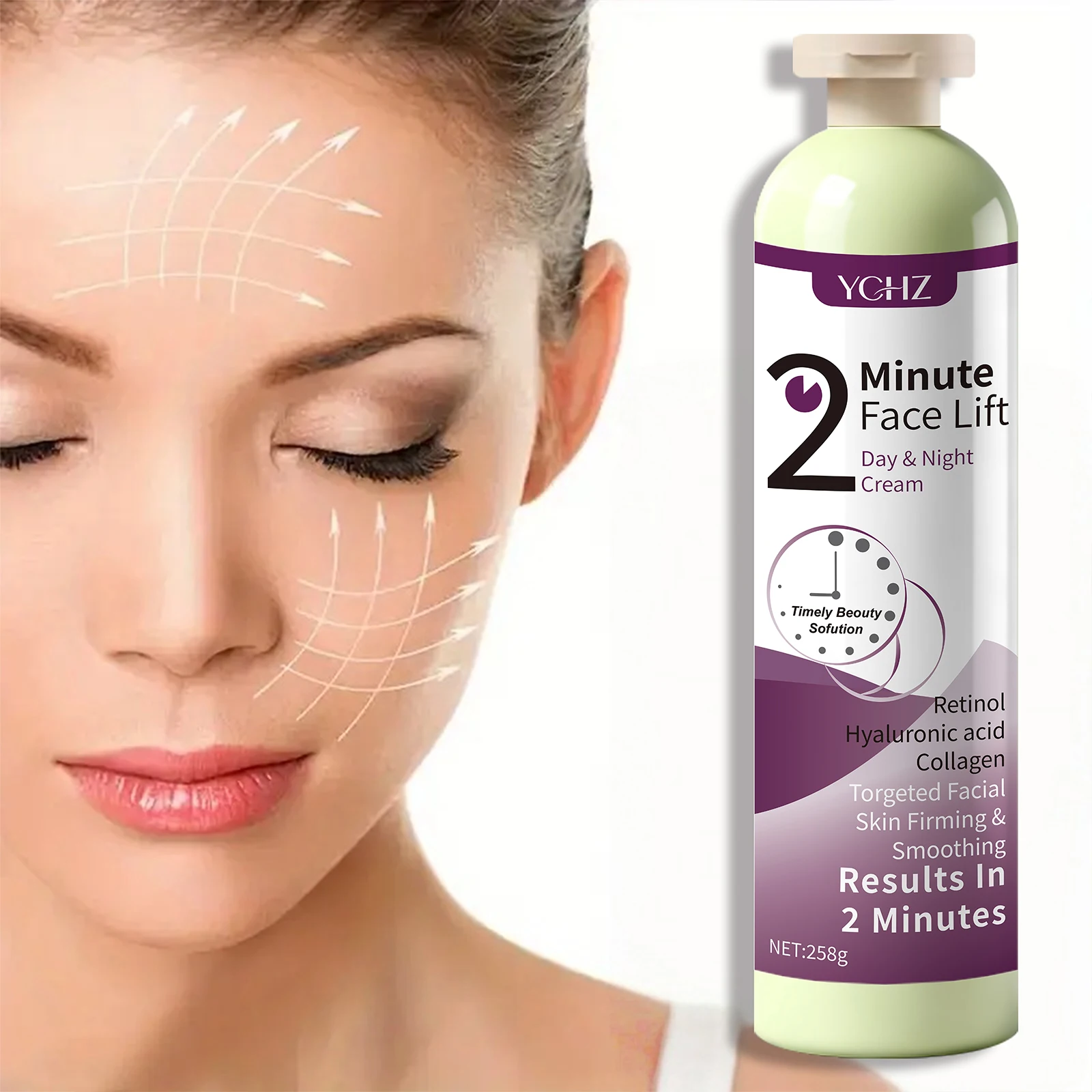 

Дневной и ночной крем для лифтинга лица за 2 минуты, содержит коллаген и ниацинамид - подтягивает, укрепляет и разглаживает все типы светло-коричневой кожи, контролирует уровень жирности, 258 г.