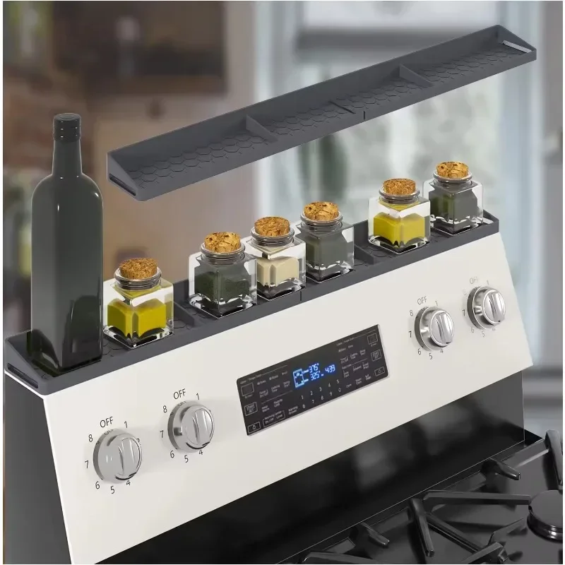 Kitchen Spice Rack Organization 30 Inch Non-Slip Silicone Magnetic Stove Top Shelf