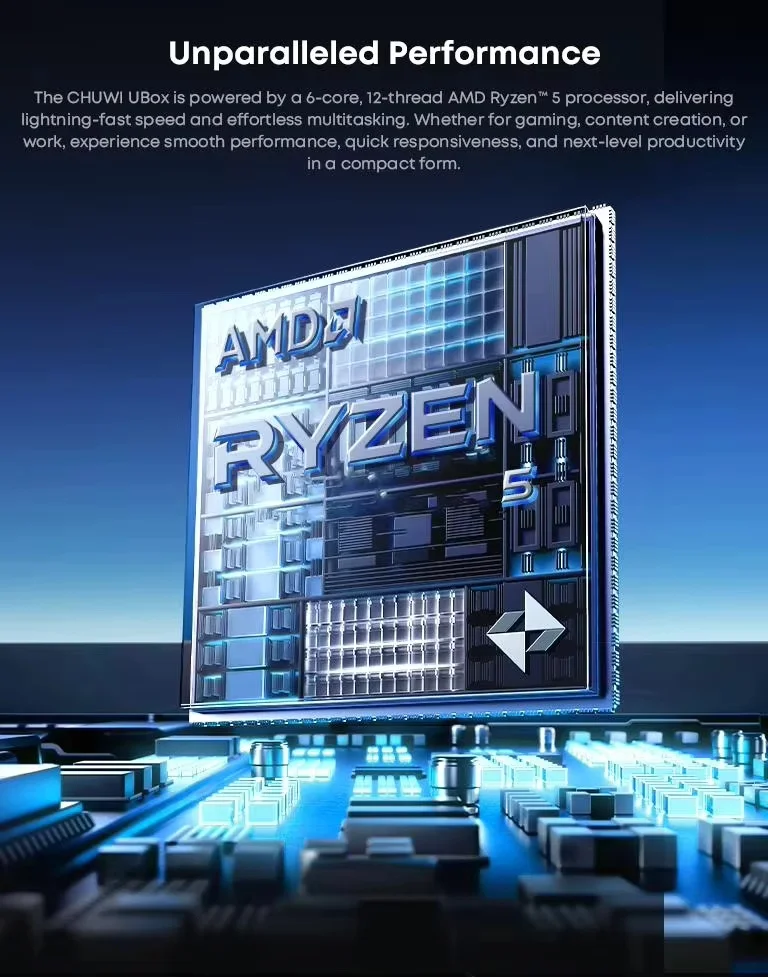 CHUWI UBox Mini PC AMD Ryzen R5-7430U 6 núcleos 12 hilos 16GB DDR4 512GB SSD computadora de escritorio PC Windows 11 Wi-Fi 6 BT 5,2