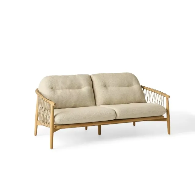 Four Seasons Hotel Surf Club Luxury Solid Teak Wood Villa Outdoor Sofa Tropical Design 2 Seater Thick Cushions Eco-Friendly