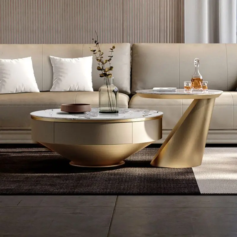 HYS rock slab multi-functional coffee table Italian modern light luxury simple living room home new small apartment round