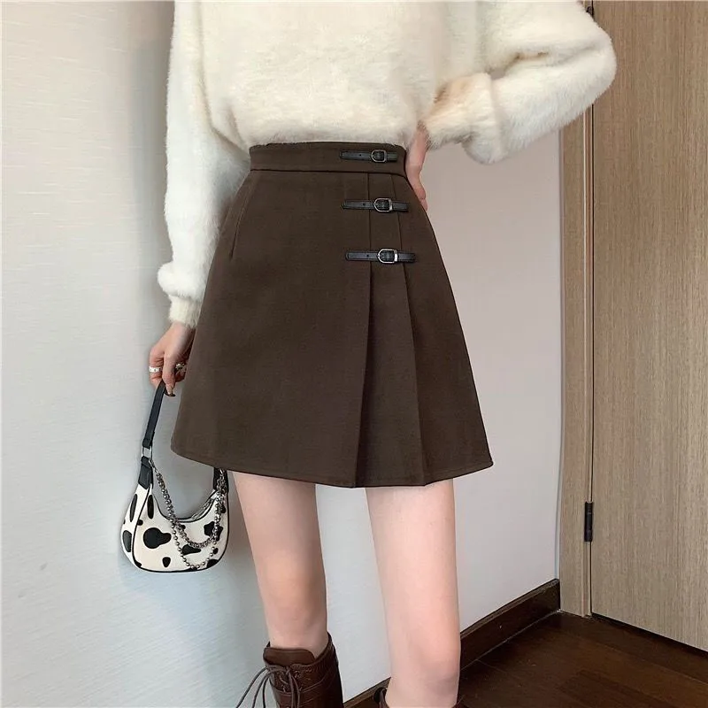 Lucyever Korean High Waist Pleated Skirts Women 2024 Autumn Winter All-Match A Line Skirt Ladies Vintage Streetwear Mini Skirts