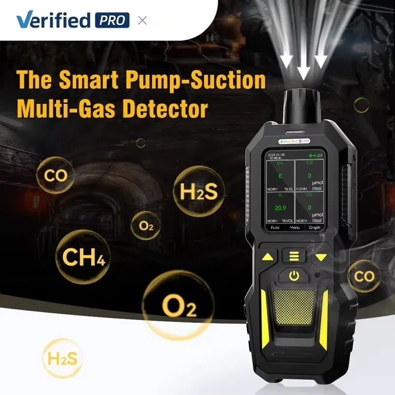 4 in 1 Gas Detector High Precision NDIR Confined Space Monitor with Active Suction Pump Industrial Safety Alarm for Leak
