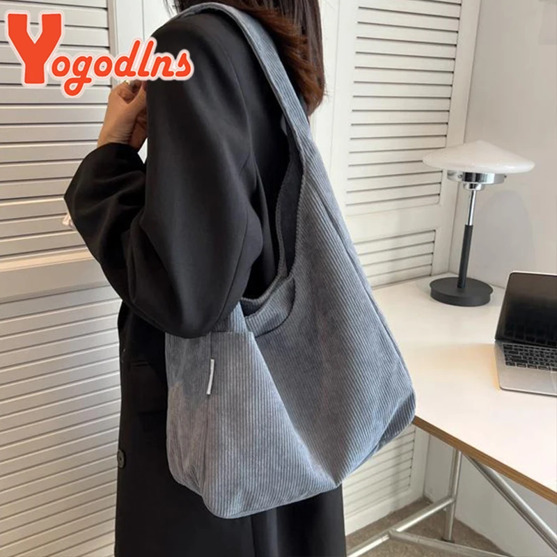 Yogodlns Lässige Cord-Umhängetasche für Damen, große Kapazität, Einkaufstasche, Herbst-Winter, Top-Griff-Tasche, große Handtaschen für Studenten