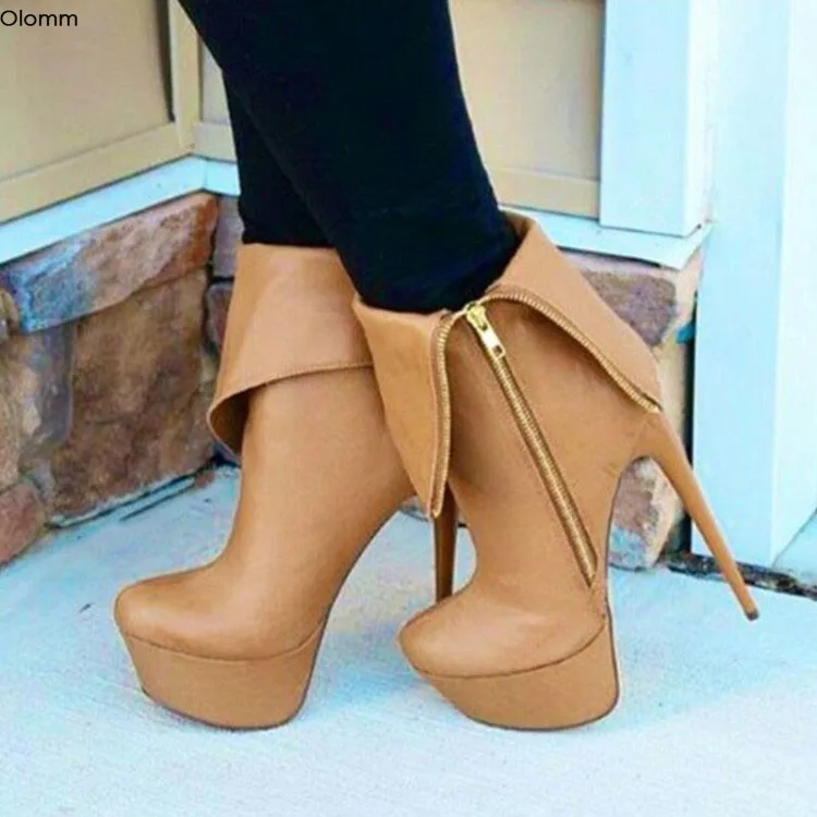 

Olomm New Fashion Women Ankle Boots Sexy Stiletto High Heel Boots Round Toe Gorgeous Apricot Party Shoes Women Plus US Size 5-15