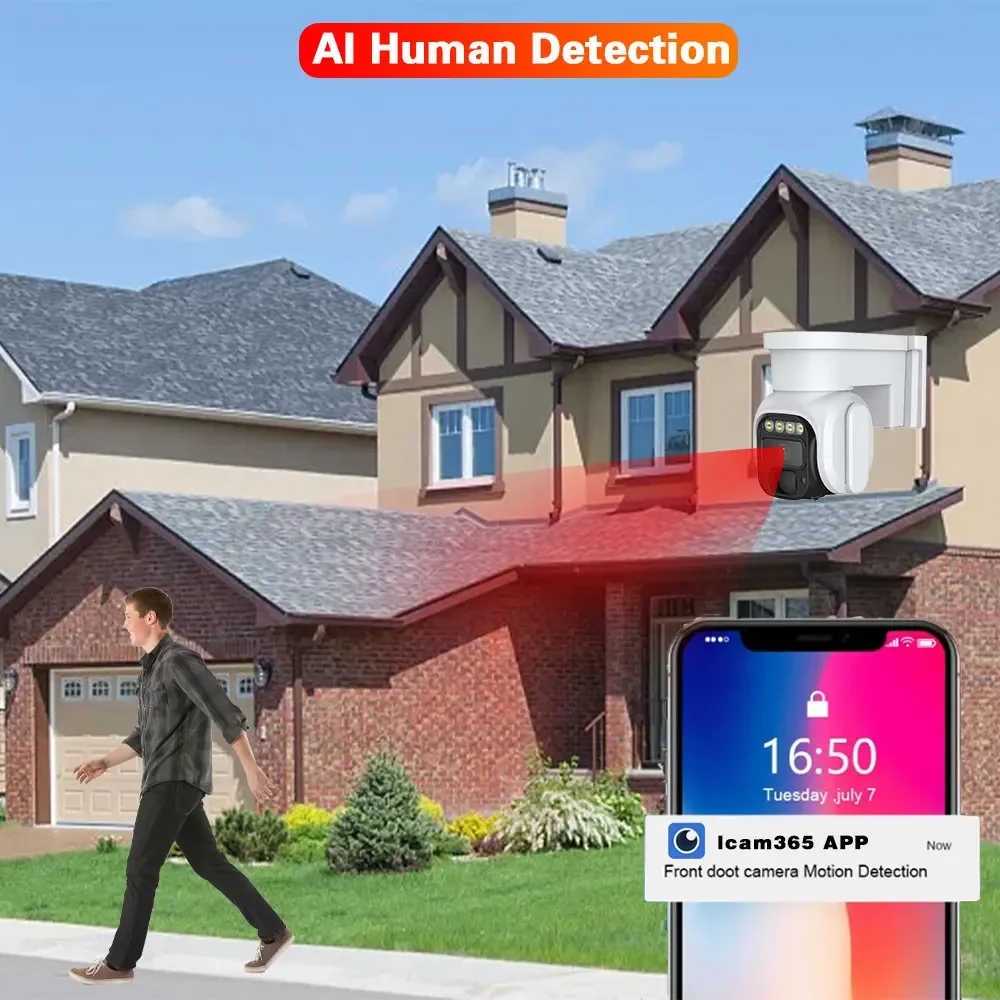 야외 방수 인체감지 와이파이 무선 PTZ 보안 IP 카메라, 배터리 전원, 5MP 4G SIM 카드, 태양광 카메라