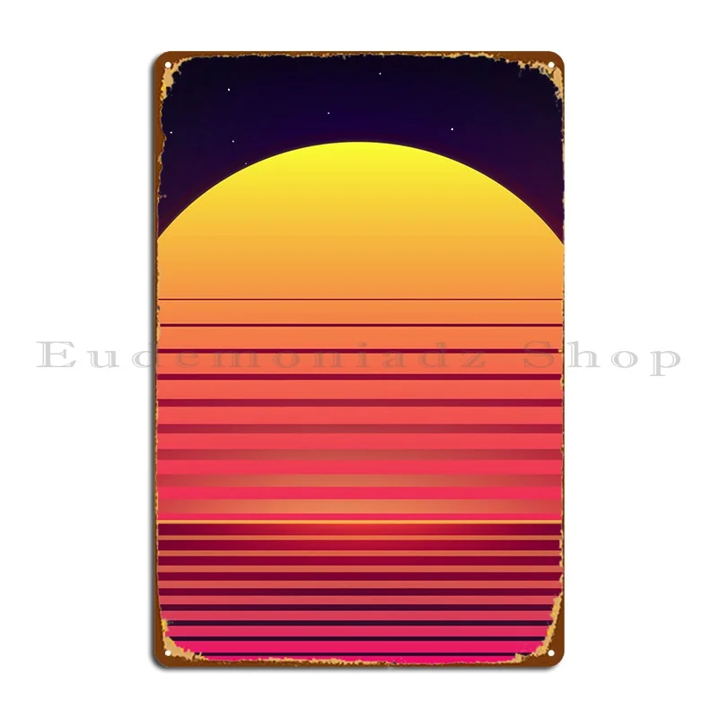 Sundown Retrowave Metal Sign Pub Party Plates Vintage Custom Create Tin Sign Poster