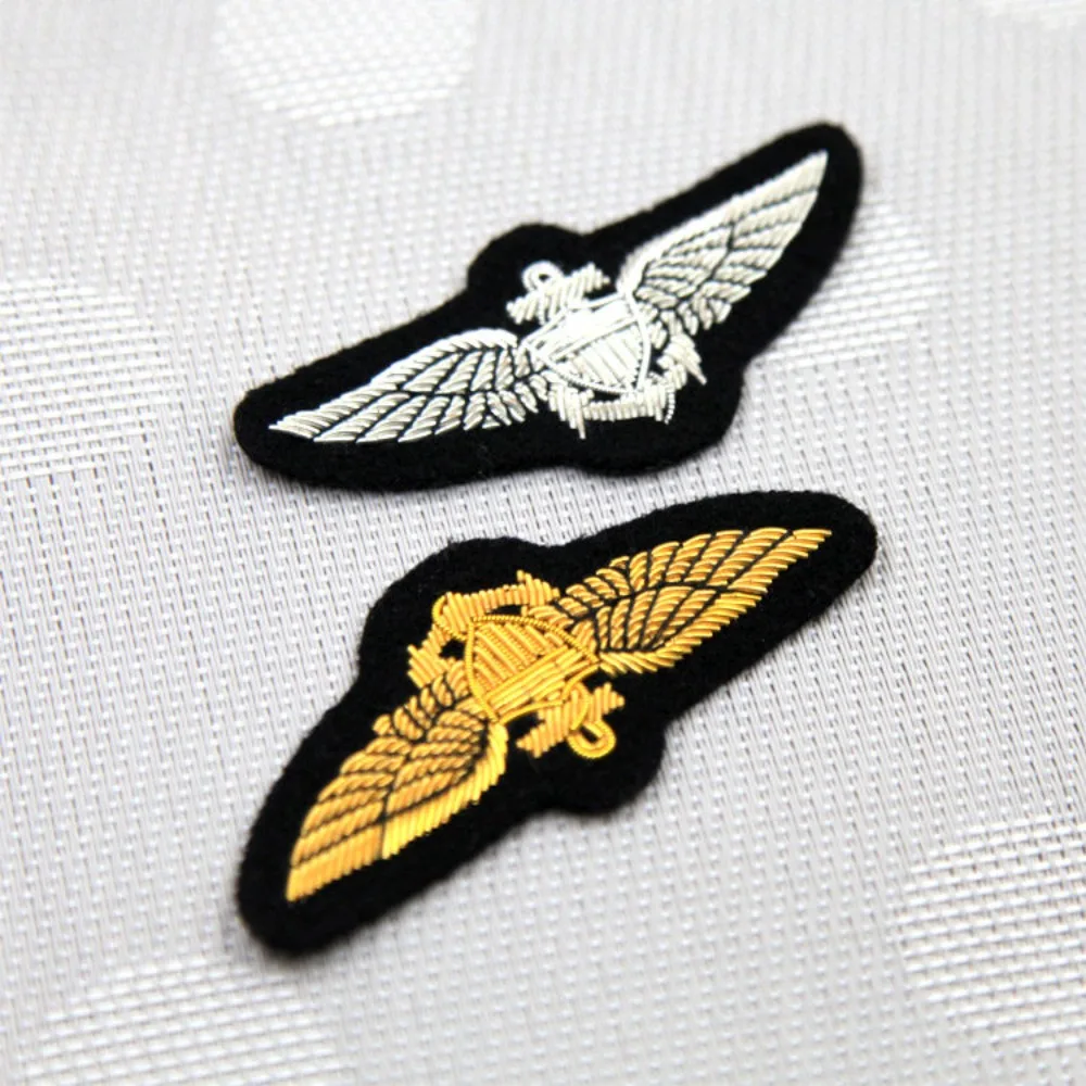 Hand-Embroidered Bullion Wire US Naval Aviator Wings Badge Patch Pilot Patch for Leather Jackets, Uniforms, Collectibles