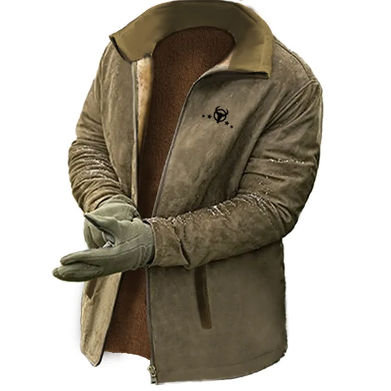 Chaqueta con forro interior de piel para hombre, ropa de invierno, pintura al óleo, manga larga, cálida y cómoda, para exteriores