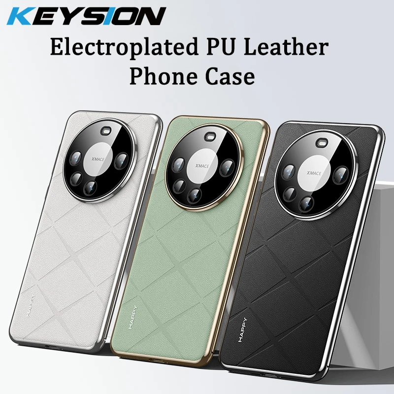 KEYSION Grid Pattern Leather Case for huawei Mate 60 Pro+ 50 Pro Plating PC Camera Protection Phone Cover for Huawei Mate 40 Pro