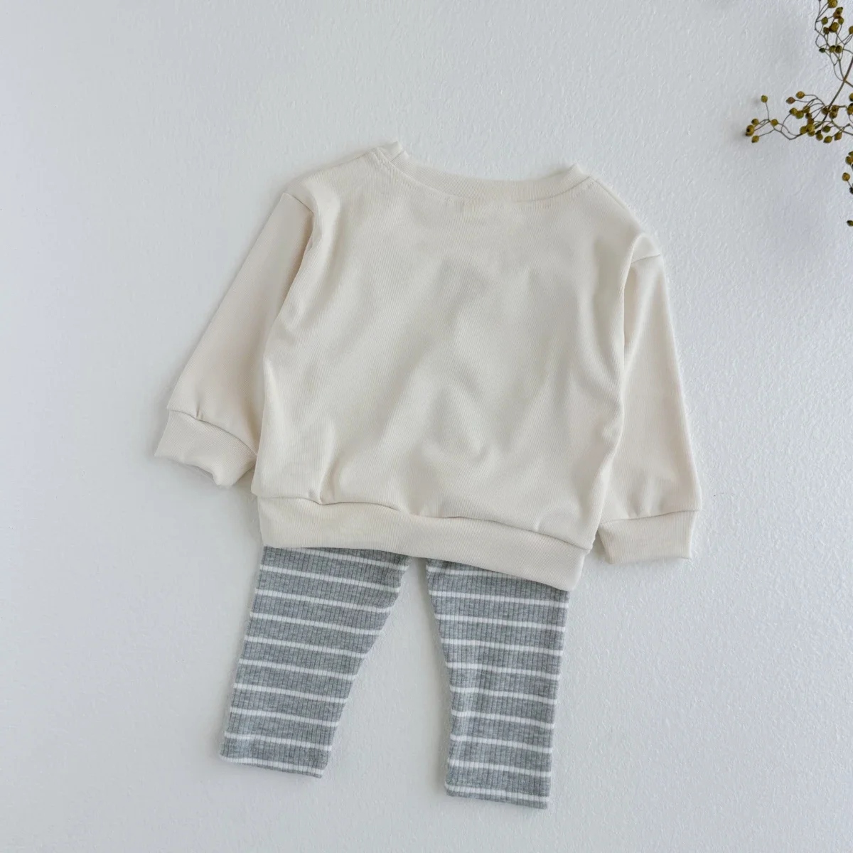 Infant Baby Casual 2Pcs Set Letter Rainbow Graphic Sweatshirt Striped Ribbed Stretch Leggings Daily Wear Outfit