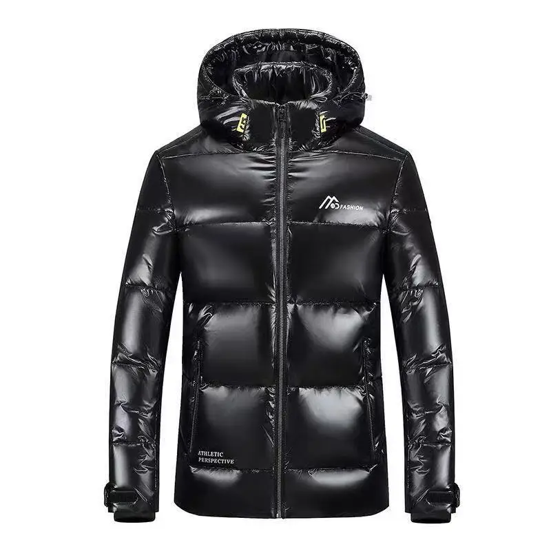 Abrigo de plumas con superficie brillante para hombre y mujer, chaquetas impermeables con capucha desmontable, ropa de abrigo Unisex, JK-963