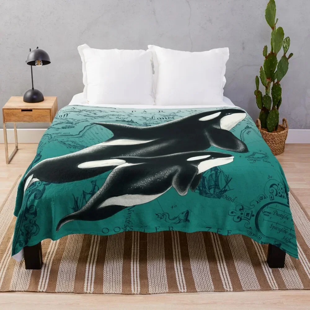 

Orca Whales Love Family Yellow Sun Ink Throw Blanket Warm Comfortable Blanket Gift for Parents Friends