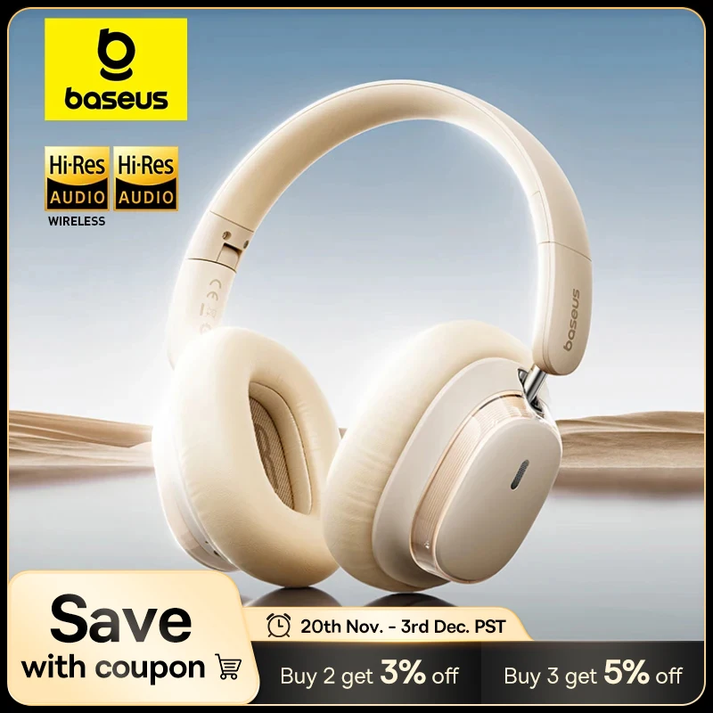 Baseus Bowie H1s Wireless Headphones Bluetooth 5.4 Noise Canceling 46dB Over Ear Headset Hi-Res Spatial Audio Earphone 120H Time