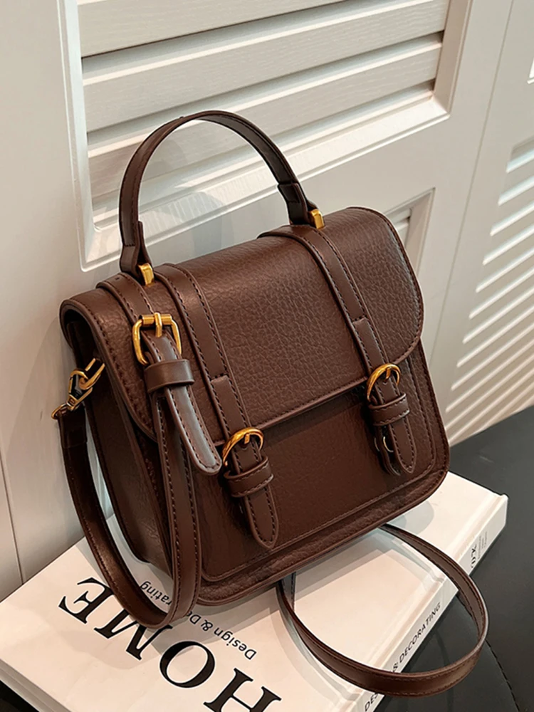 Vintage Small Square Bags Popular Pu Leather Textured Women Handbag High Quality Solid Color Ladies Crossbody Bag