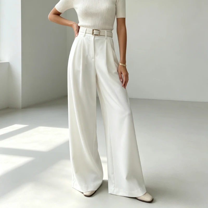 Chic New Women High Waist Suit Pants Solid Color Zipper Design Casual Loose Floor-Length Trousers Commute Versatile Daily Wear