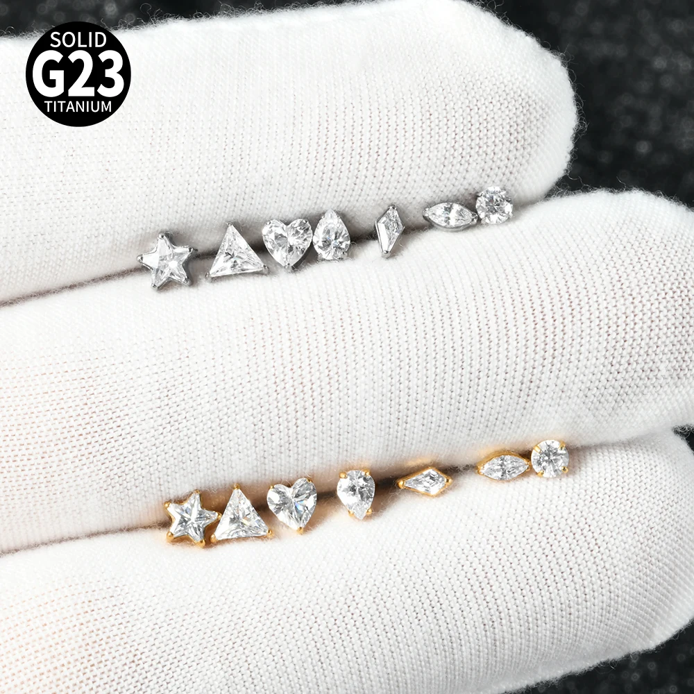 G23 Titanium Clear CZ Gem Labret Lip Ring Various Tiny Cartilage Tragus Helix Daith Earring 16G Internal Thread Piercing Jewelry